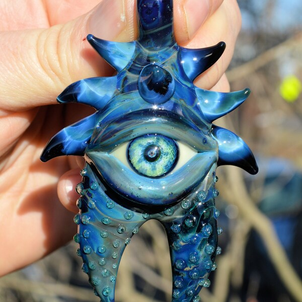 Boro UV Reactive Alien Claw Eyeball Pendant