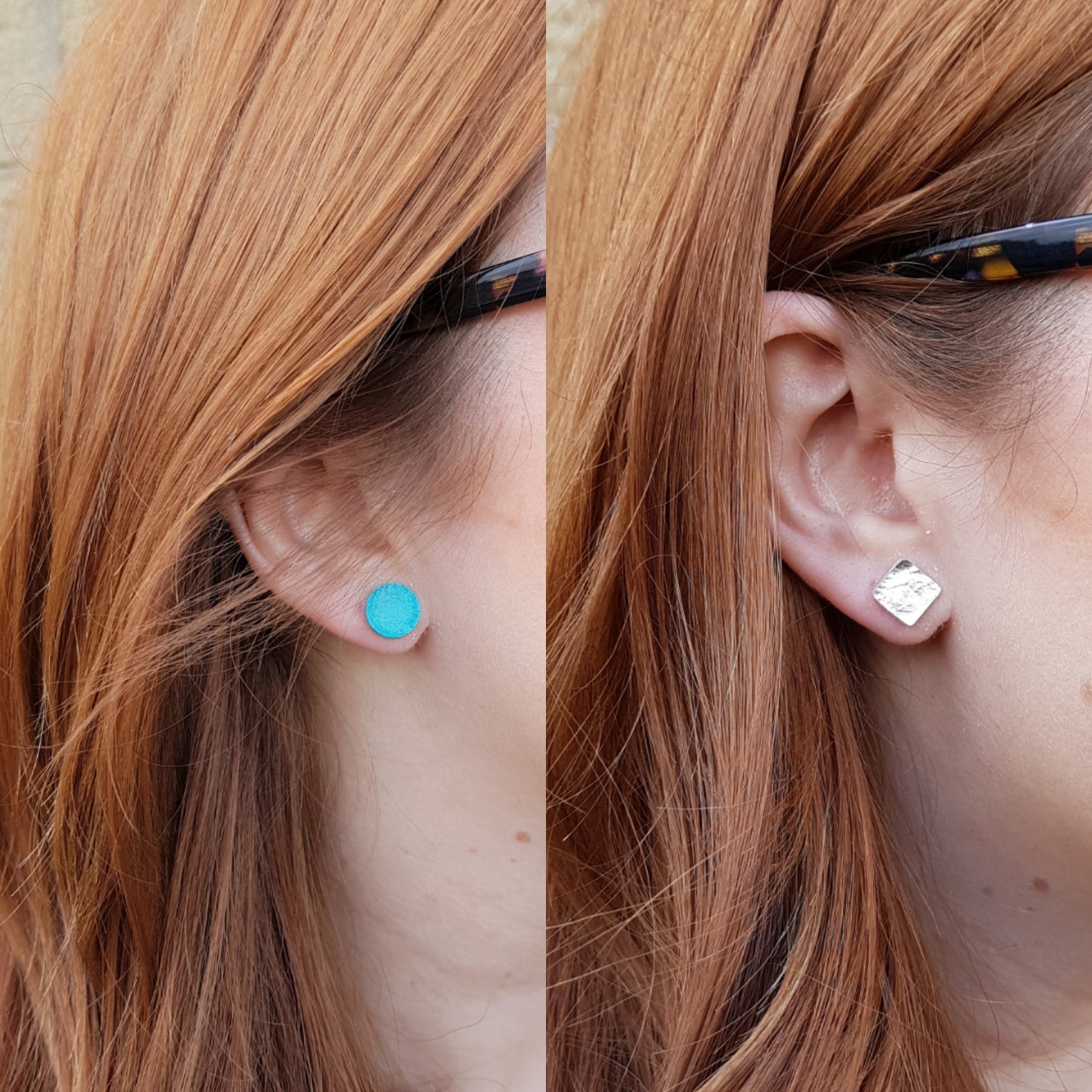 Leather Stud Earrings Moss Green Geometric Earrings Green - Etsy