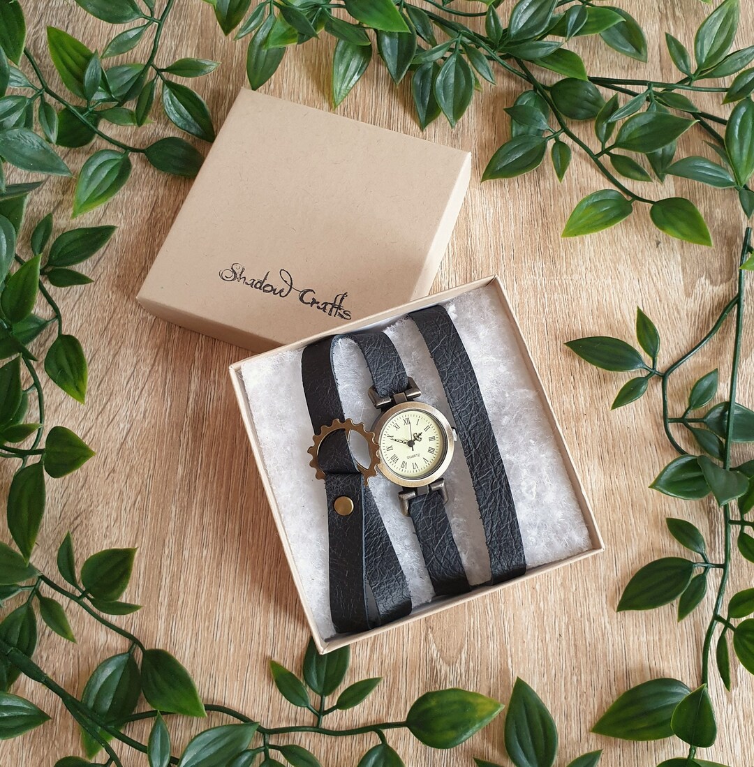 Black Leather Wrap Watch, Leather Watch, Black Leather Watch, Wrap