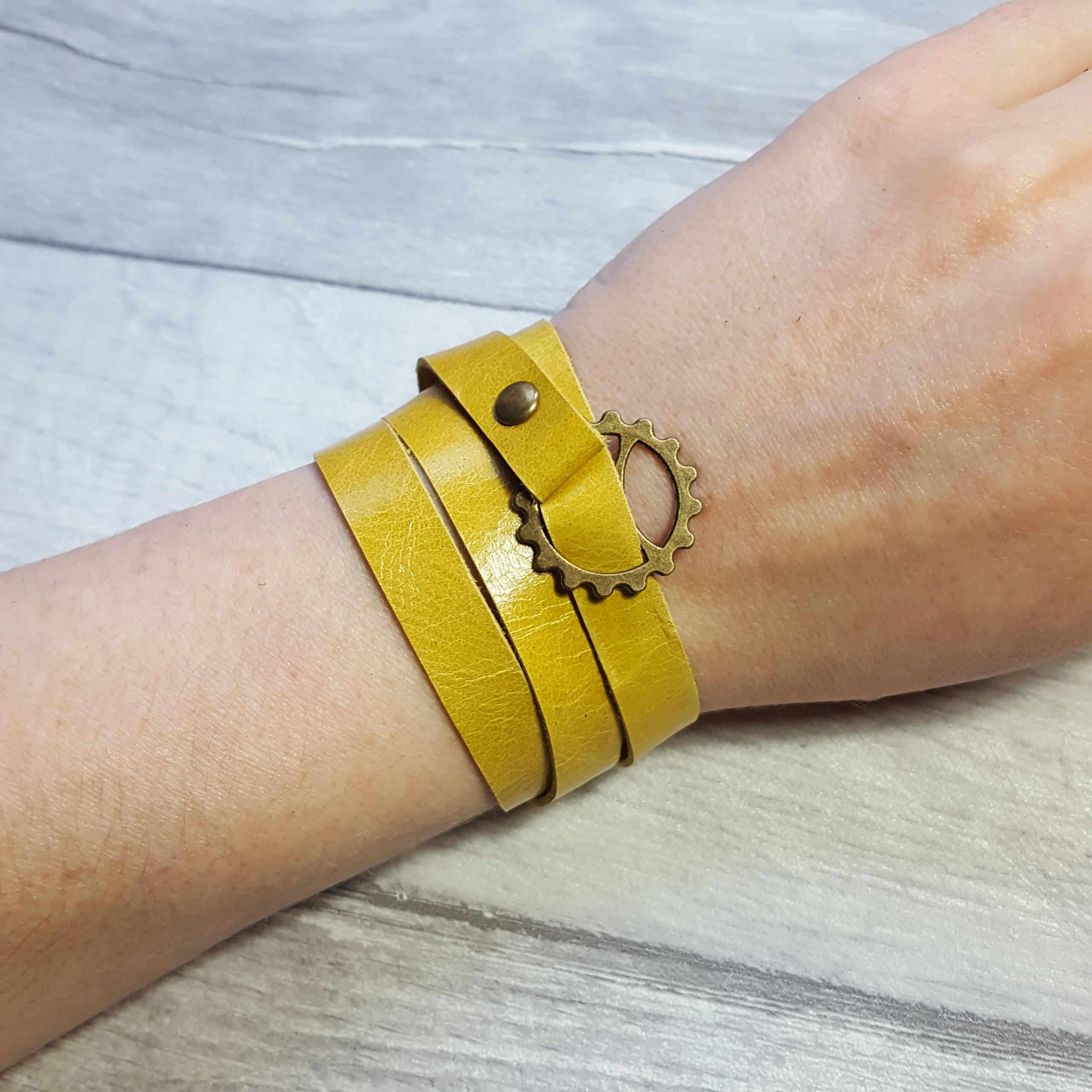 Yellow Leather Wrap Bracelet Unisex Leather Bracelet Etsy