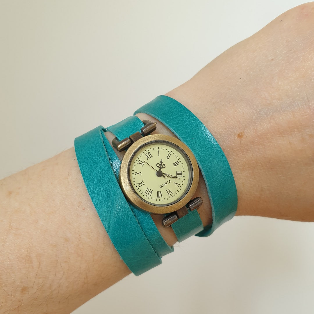 Turquoise Leather Wrap Watch Unisex Leather Bracelet Watch Etsy UK
