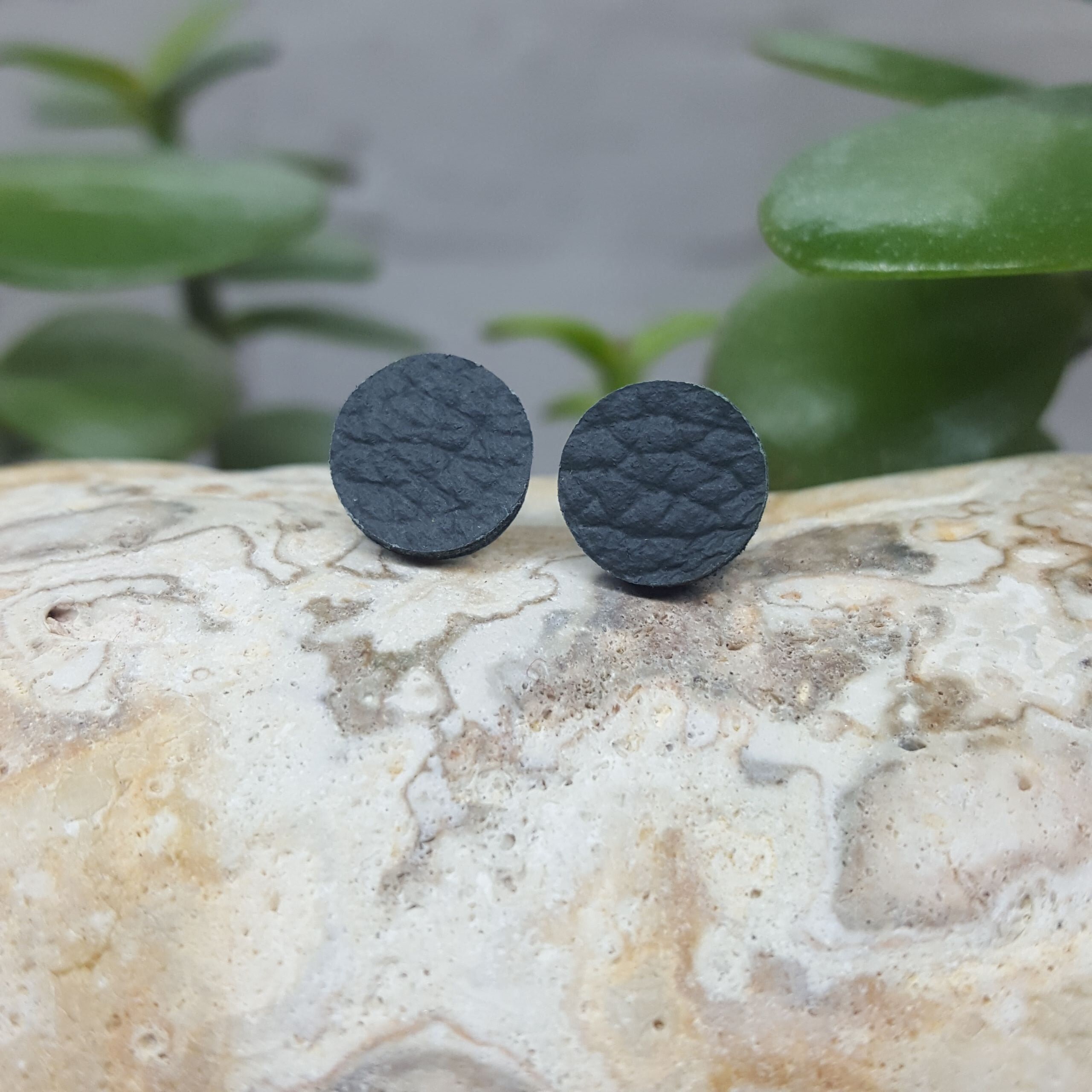 Leather stud earrings moss green geometric earrings green | Etsy