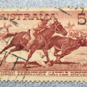 Vintage Australian Pre-Decimal Stamp Aboriginal Stockman 5/- Red-Brown 1961 Cream Paper Used Collecting Scrapbooking Art School Project 1022