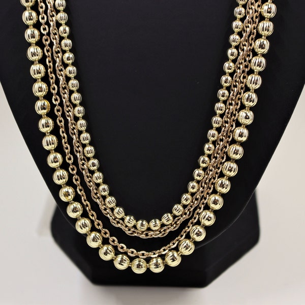 Vintage Coro Necklace Four Strand Mixed Chains Bright Gloss Gold Tone Every Chain is Different in Excellent Condition 1122