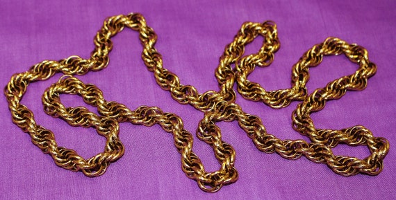 Vintage Twisted Gold Tone Rope Chain Necklace Large Multi Links