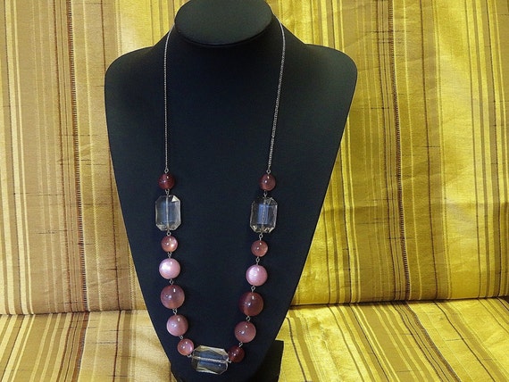 Vintage Necklace OOAK Translucent Smoky Pink Roun… - image 2