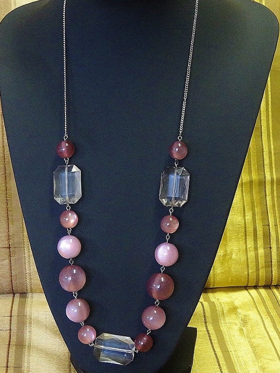 Vintage Necklace OOAK Translucent Smoky Pink Roun… - image 3