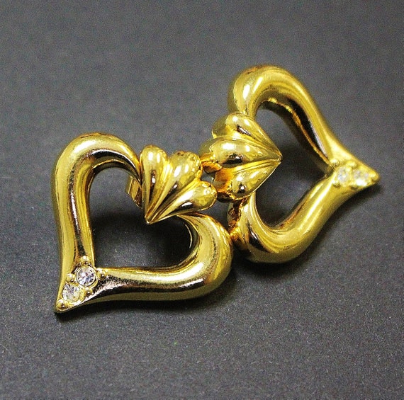 Vintage Earrings Heart Shape Pierced Gold Tone Da… - image 6