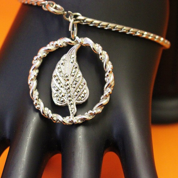 Vintage Bracelet Marcasite Leaf Sitting in Centre… - image 2