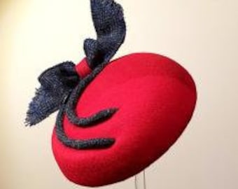 Felt Formal Beret Perch Pillbox Hat with Harris Tweed Trim Cheltenham Festival