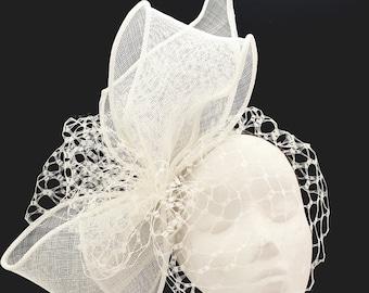 Bridal Headpiece with Oversized Bow & Birdcage Veil
