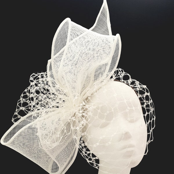 Bridal Headpiece with Oversized Bow & Birdcage Veil