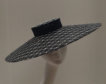 Stunning Black & Ivory Paris Pancake Hat - Audrey Hepburn My Fair Lady inspired Wedding Hat