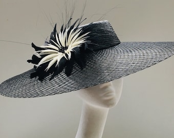 Classic Audrey Hepburn Breakfast at Tiffanys My Fair Lady inspired stunning wide brimmed picture, Paris pancake hat. Wedding Hats