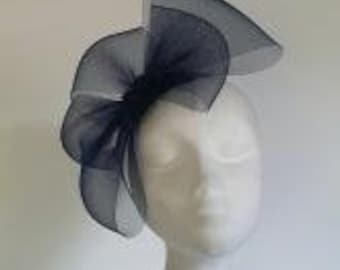 Navy Crin Bow Fascinator Headpiece Headband Wedding Hats Mother of the Bride  Made to Order in Colour of your choice