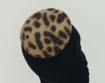 Chic felt animal print button, perch pill box hat, hatinator, fascinator perfect for any autumn winter occasion