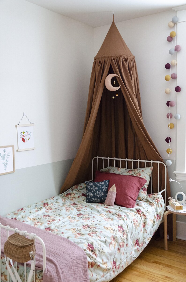 BED CANOPY/ Bed voile / Reading corner / Bed sky-Dark brown image 2