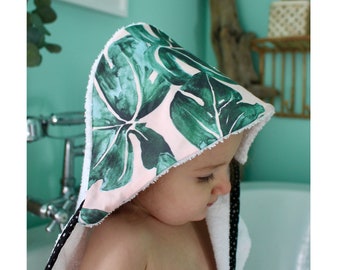 Serviette, Cape de bain, Sortie de bain -Monstera plante- douillet- ENFANT