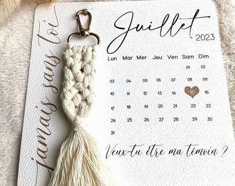 Carte demande témoin personnalisable + porte-clé en Macramé