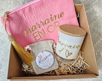 Coffret cadeau Marraine miroir, pochette et bougie