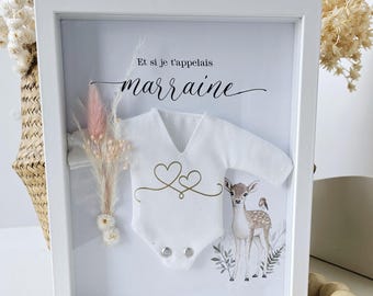 Cadre demande Marraine Mini-nous avec mini-body imprimé 2 coeurs