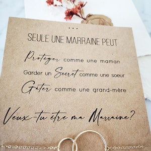 Carte demande marraine personnalisable + bijou inoxydable doré