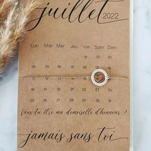 Customizable Bridesmaid request card + "save the date" calendar + golden bracelet and rhinestones