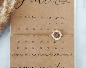 Carte demande Demoiselle d'honneur personnalisable + calendrier "save the date" + bracelet doré et strass