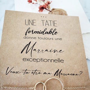 Carte demande marraine (une tatie) personnalisable + bijou doré acier inoxydable