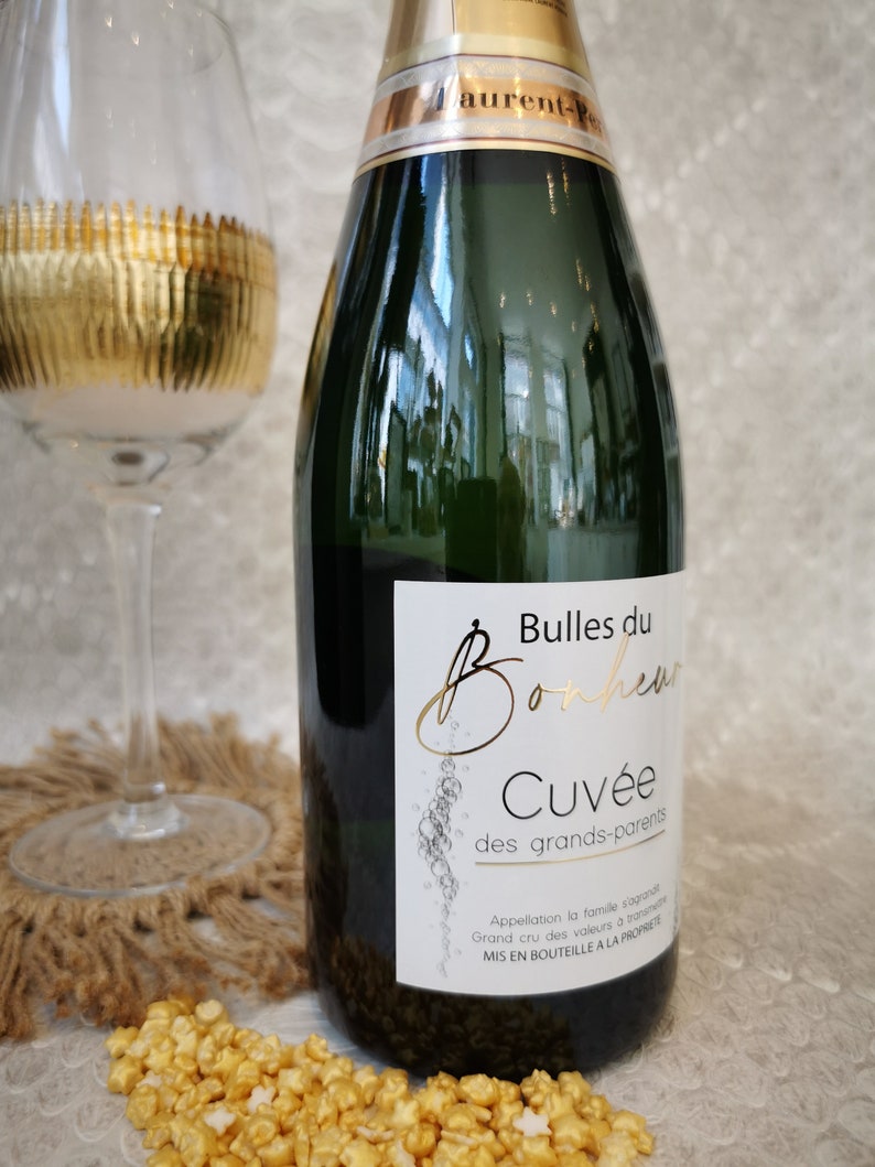 Ankündigung der Schwangerschaft der Großeltern. Bulles du BonheurEtikett für eine Flasche Sekt/Champagner/Prosecco/Cava Bild 4