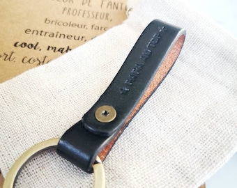 Porte-clé cuir Papa au Top + carte Papa définition