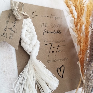 Carte annonce grossesse personnalisable pour Tatie, Tata, Tantine, Zia,...  + porte-clé en Macramé