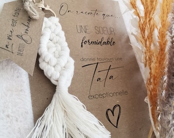 Carte annonce grossesse personnalisable pour Tatie, Tata, Tantine, Zia,...  + porte-clé en Macramé