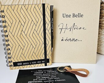 Coffret Papa dans un livre.  1001 choses à faire avec papa. Avec stylo gravé, carnet, porte-clé gravé et carte définition papa