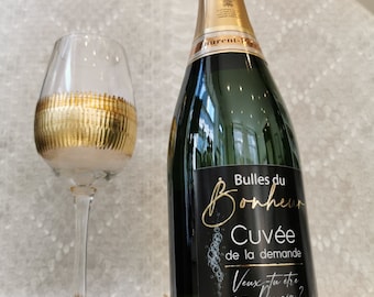 Future Request Sponsor. Etikett "Bubbles of Happiness" für Flasche Sekt / Champagner / Prosecco / Cava