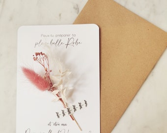 Carte demande Demoiselle d'honneur avec fleurs séchées