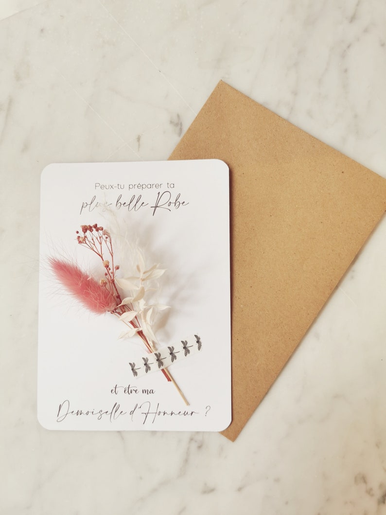Carte demande Demoiselle d'honneur avec fleurs séchées image 1