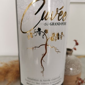 Pregnancy announcement. Wine bottle label “Cuvée du Grand-père”