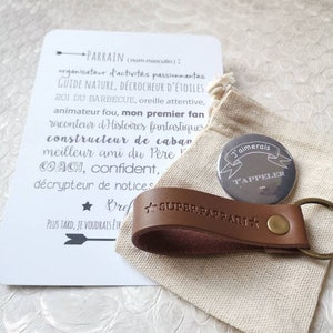 Porte-clé cuir Super Parrain + carte Parrain définition