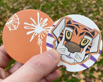 Tigers South Carolina Ceramic Car Coaster Set 2-Pack | Football Gifts Accessory ACC Clemson, SC