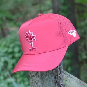 Garnet Curved South Carolina Palmetto Tree Embroidered Snapback | Football Gift Garnet Polyester Hat Golf