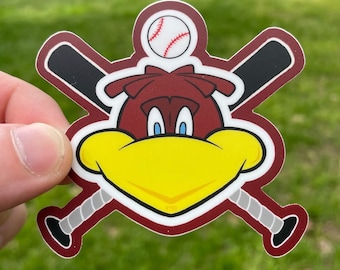 Cute Cartoon Animal Rooster Crossed Bats Baseball Sticker