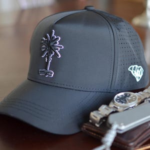 Curved &quot;Stealth Black&quot; South Carolina Palmetto Tree Embroidered Snapback | Football Gift Garnet Black Polyester Hat
