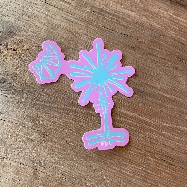 South Carolina Pink & Teal Palmetto Tree Sticker