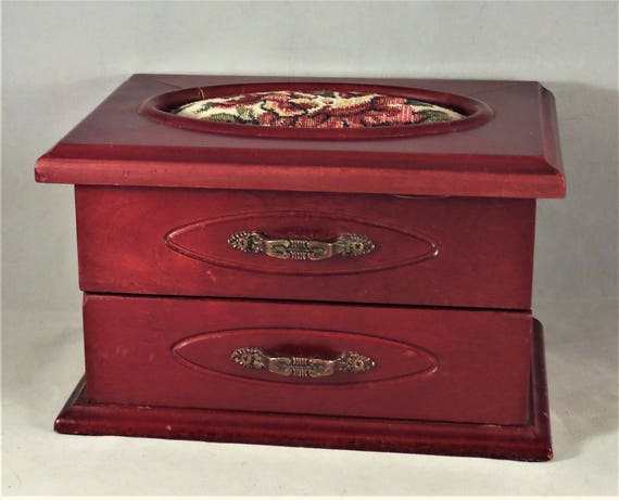 Tapestry Insert Wood Jewelry Box Vintage Wood Jewelry Box Etsy