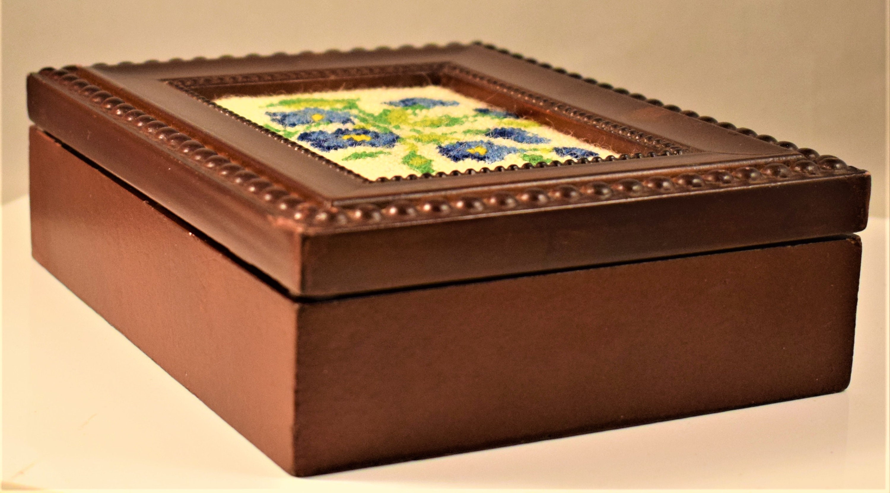 Vintage trinket box wood trinket box tapestry insert Etsy