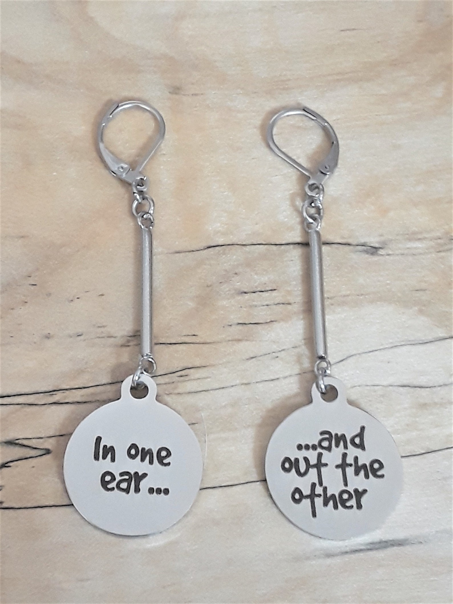 Fun Quote Earrings in One Ear...and Out the Other on Etsy