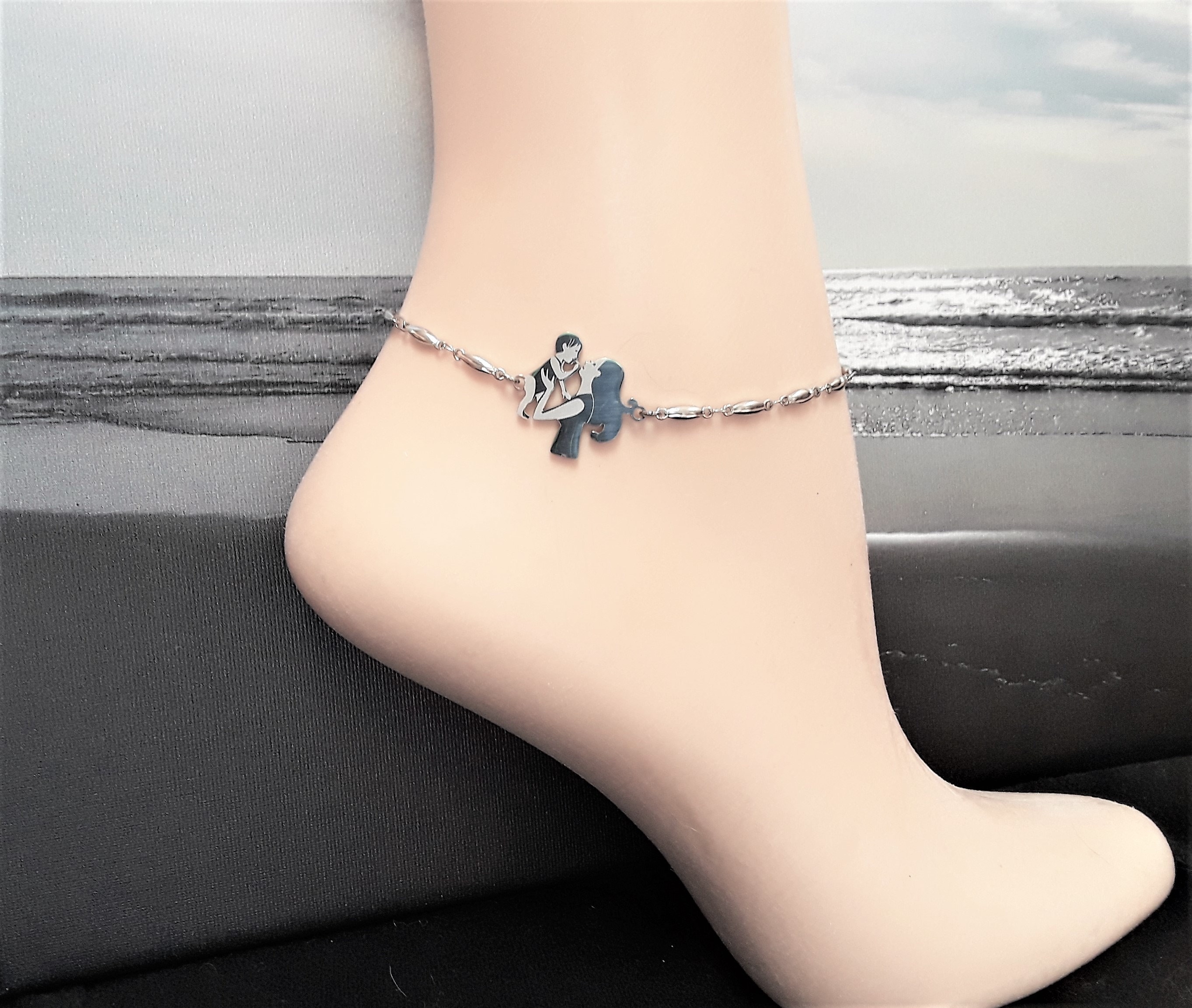 Mom Anklet Mother and Baby Boy Polished Stainless Charm on Etsy