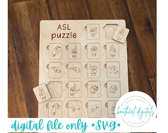 DIGITAL FILE** ASL puzzle svg, American Sign Language Puzzle, Montessori Learning Board, Wood Puzzle, Glowforge Ready, Laser File