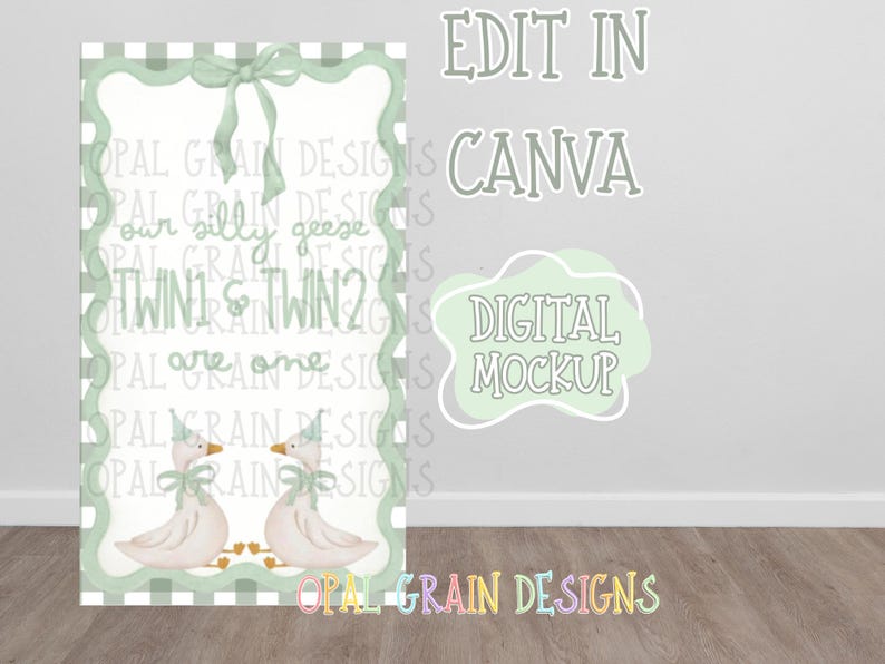 Vertical Silly Geese Twins Birthday Banner Template | Editable Canva ...